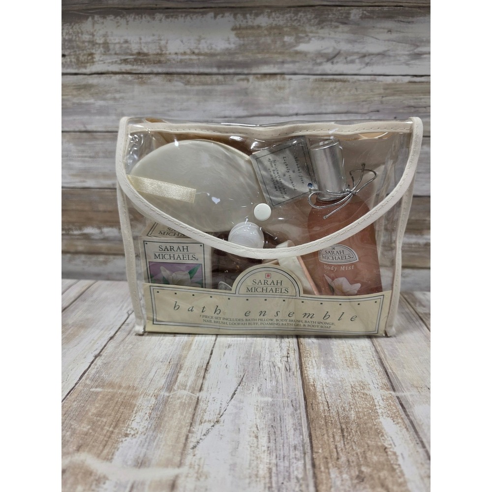 Sarah Michaels Freesia Bath Ensemble Spa Gift‎ Set Body Mist Brush Pillow READ